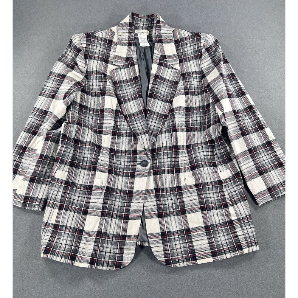 VTG 90s White Stag 16 Wool Blend Tartan Glen Plaid Blazer Jacket Preppy Tailored